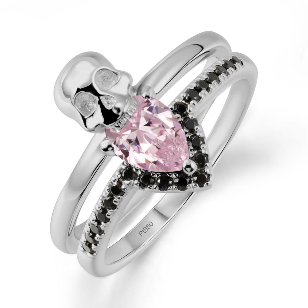 Double Band Skull Pink Cubic Zirconia and Black Spinel Ring - LUO Jewelry #metal_platinum