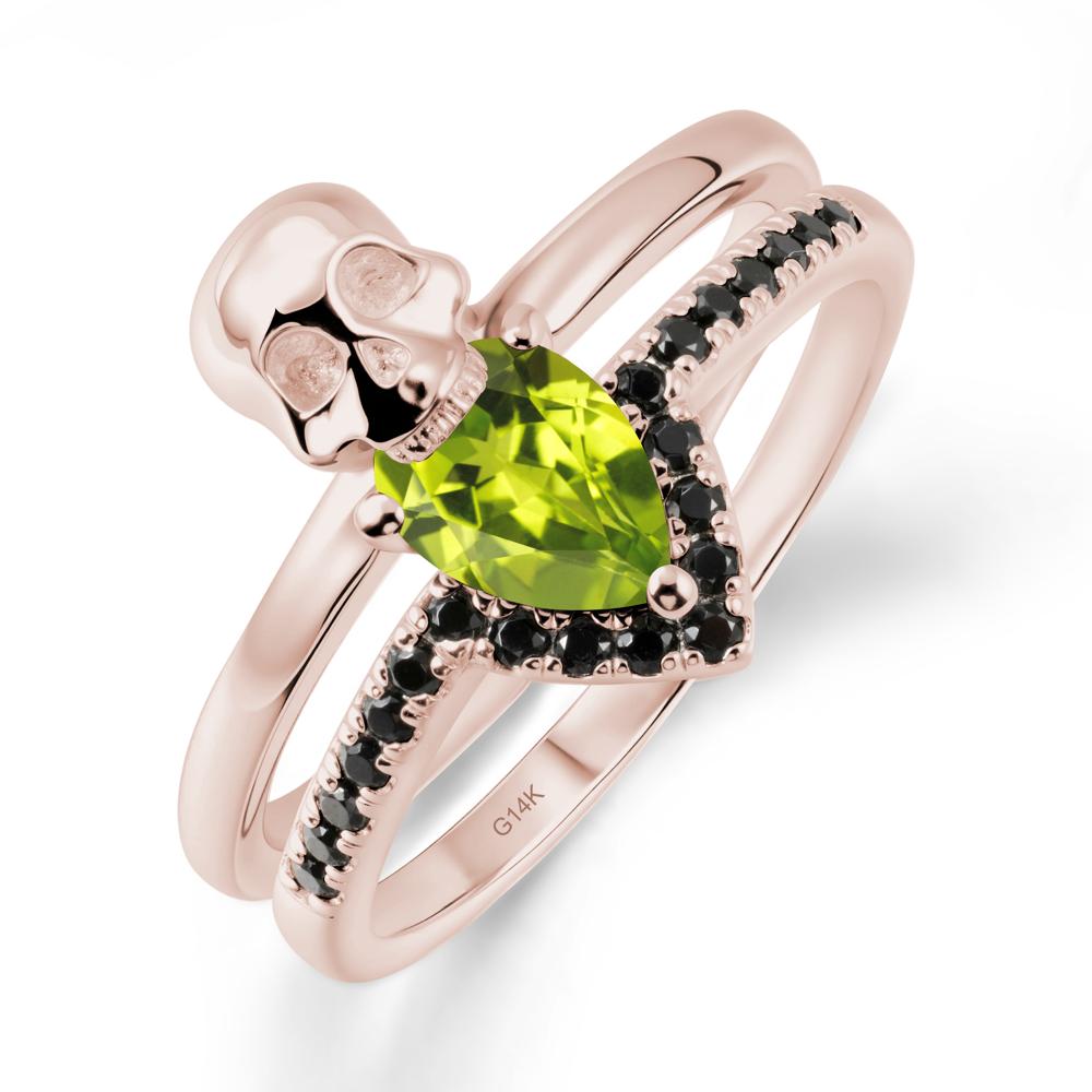 Skull Gothic Peridot and Black Spinel Ring - LUO Jewelry #metal_14k rose gold