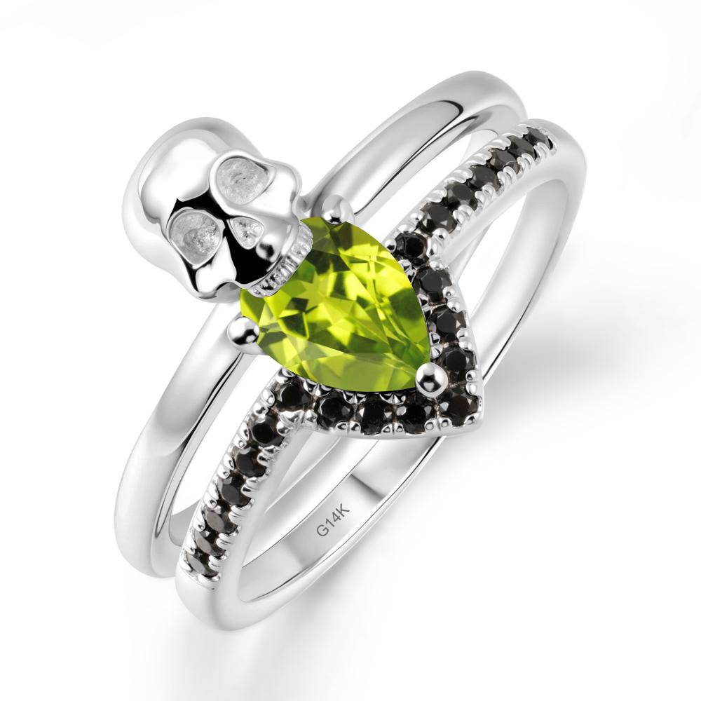 Skull Gothic Peridot and Black Spinel Ring - LUO Jewelry #metal_14k white gold