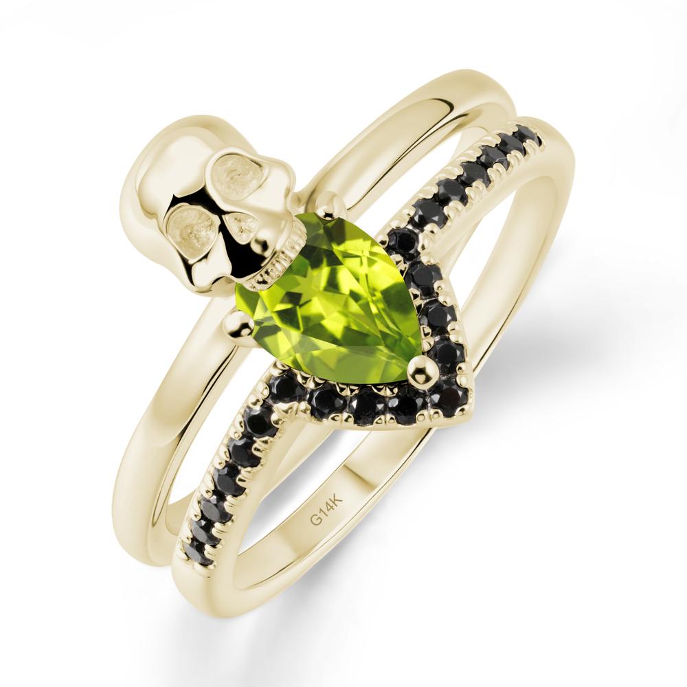 Skull Gothic Peridot and Black Spinel Ring - LUO Jewelry #metal_14k yellow gold