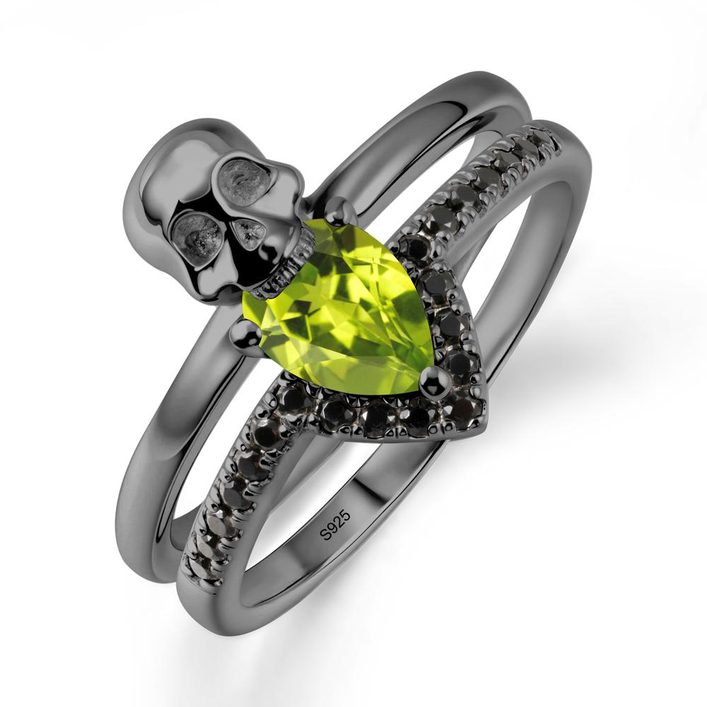 Skull Gothic Peridot and Black Spinel Ring - LUO Jewelry #metal_black finish sterling silver