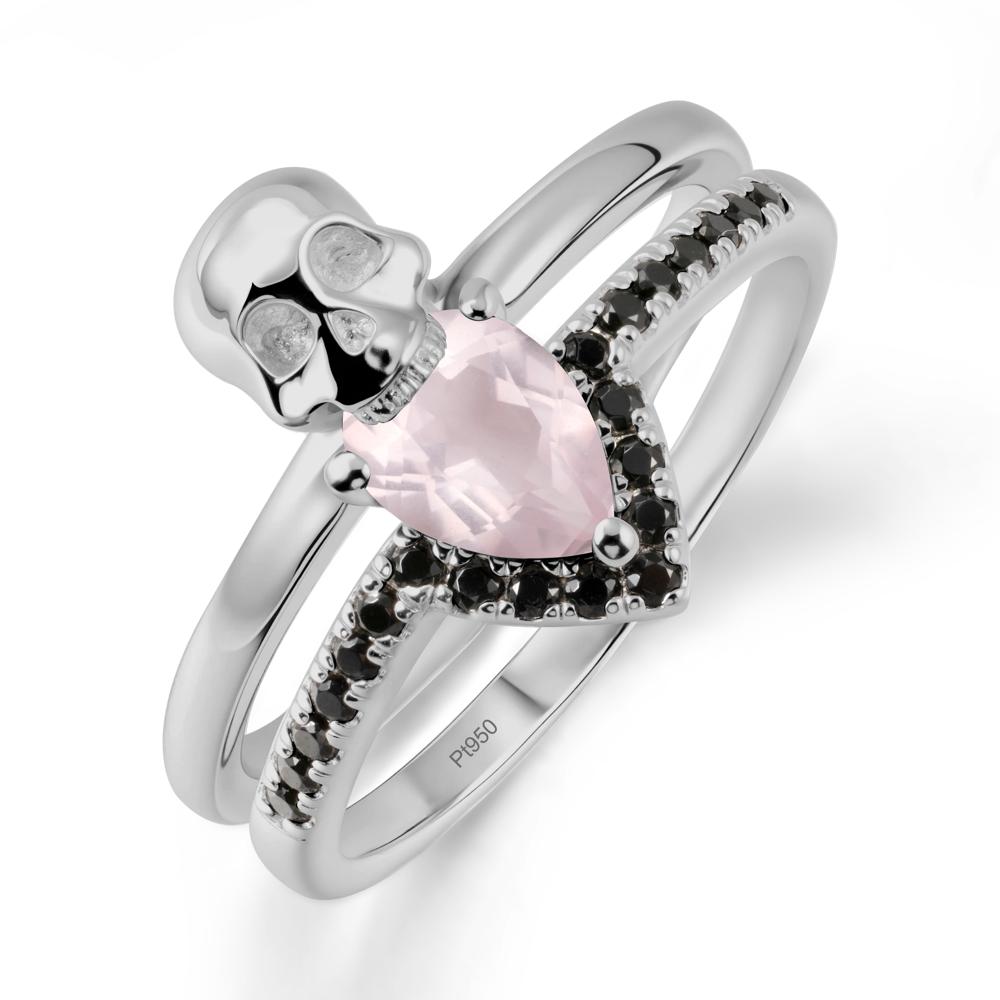 Halloween Skull Rose Quartz and Black Spinel Ring - LUO Jewelry #metal_platinum