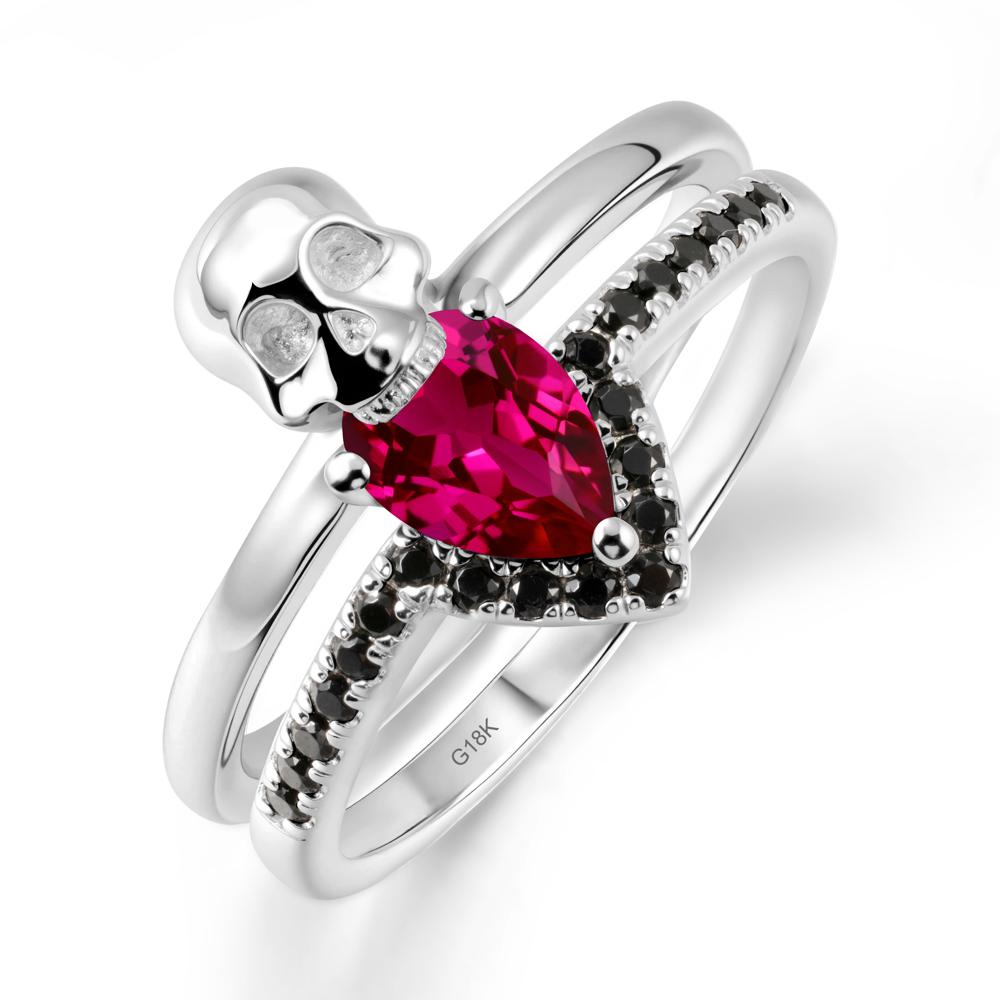 Pear Shaped Ruby and Black Spinel Halloween Ring - LUO Jewelry #metal_18k white gold