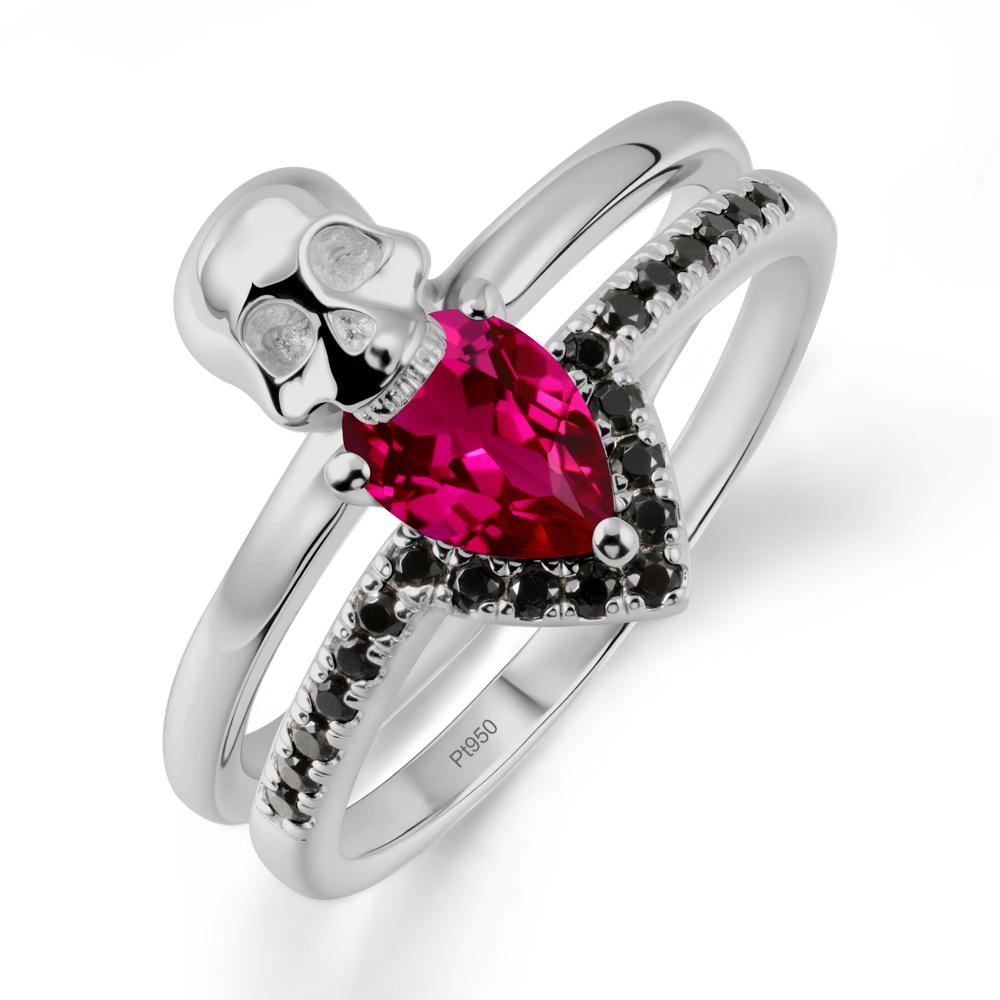 Pear Shaped Ruby and Black Spinel Halloween Ring - LUO Jewelry #metal_platinum