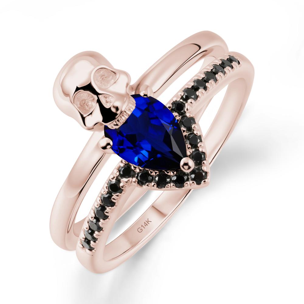 Double Band Skull Sapphire and Black Spinel Ring - LUO Jewelry #metal_14k rose gold