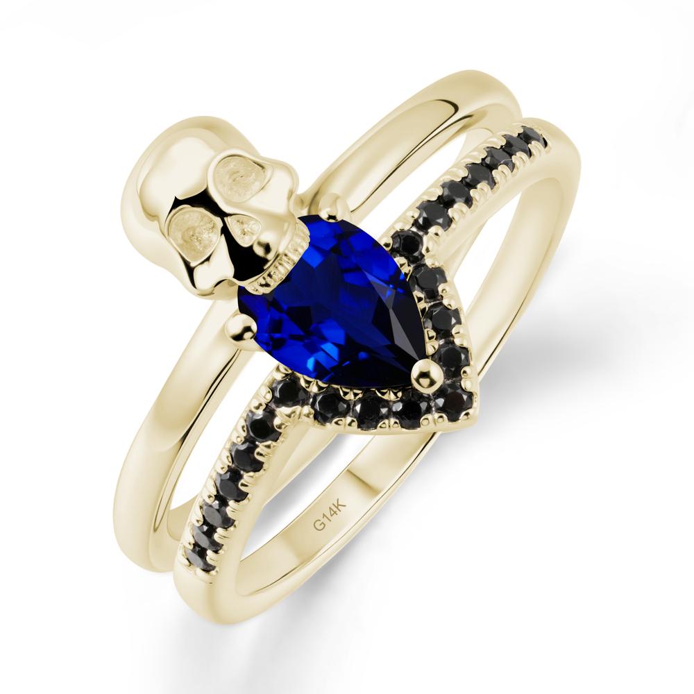 Double Band Skull Sapphire and Black Spinel Ring - LUO Jewelry #metal_14k yellow gold