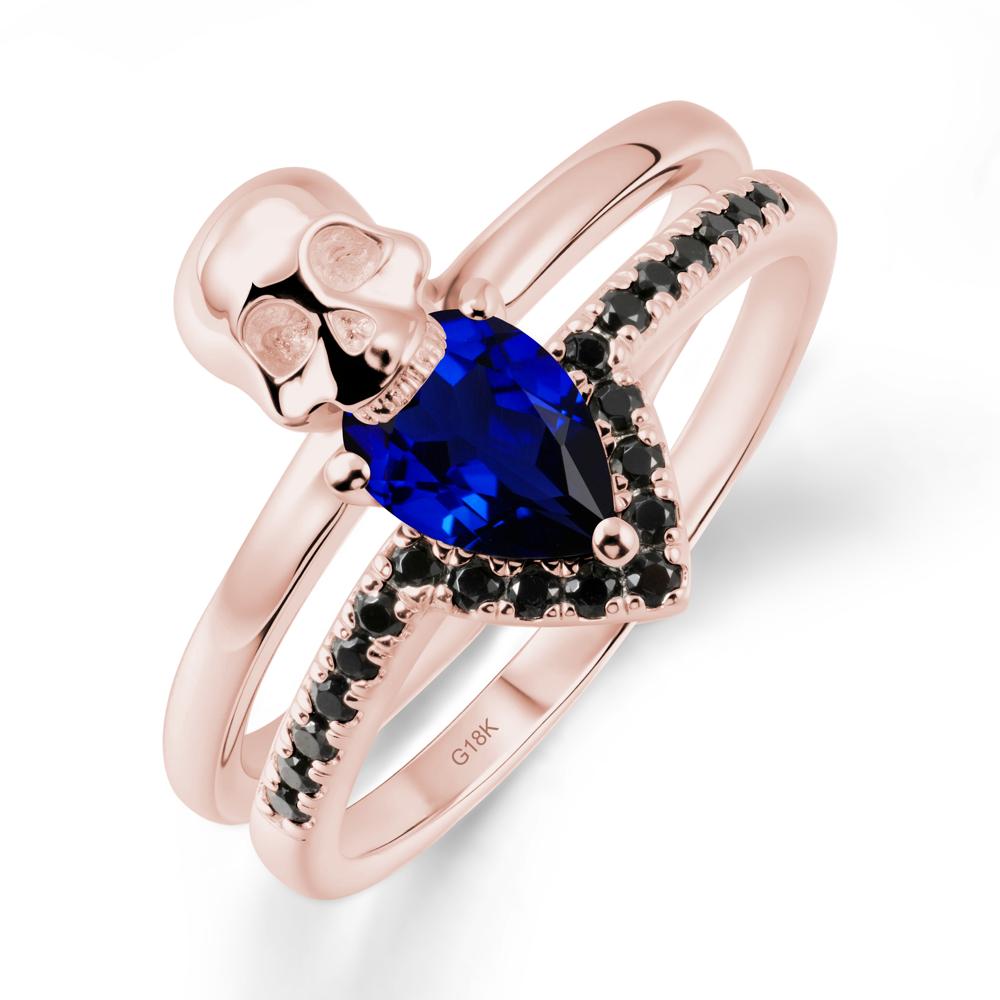 Double Band Skull Sapphire and Black Spinel Ring - LUO Jewelry #metal_18k rose gold