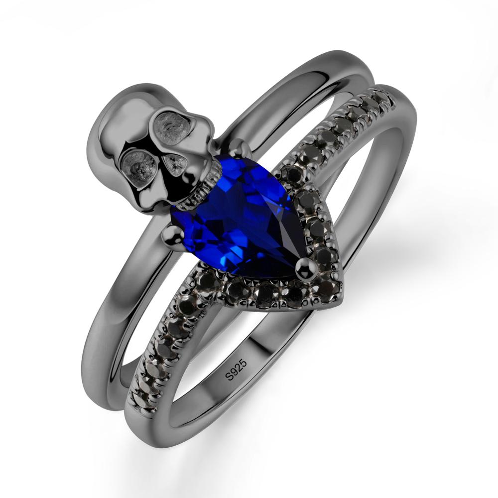 Double Band Skull Sapphire and Black Spinel Ring - LUO Jewelry #metal_black finish sterling silver