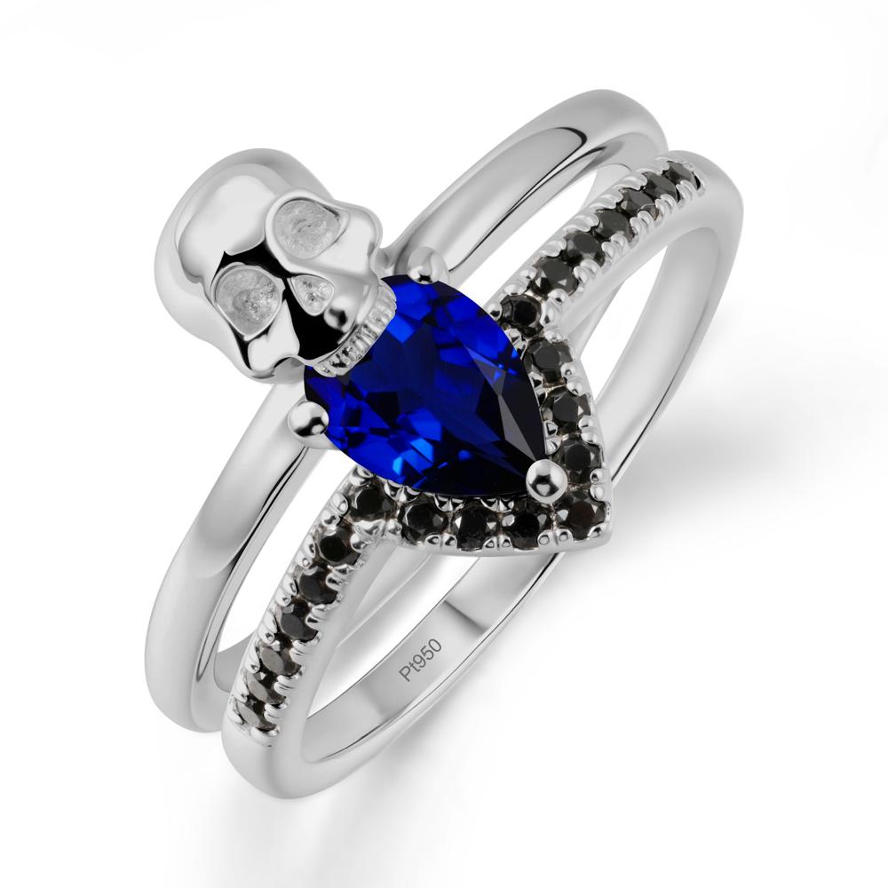 Double Band Skull Sapphire and Black Spinel Ring - LUO Jewelry #metal_platinum