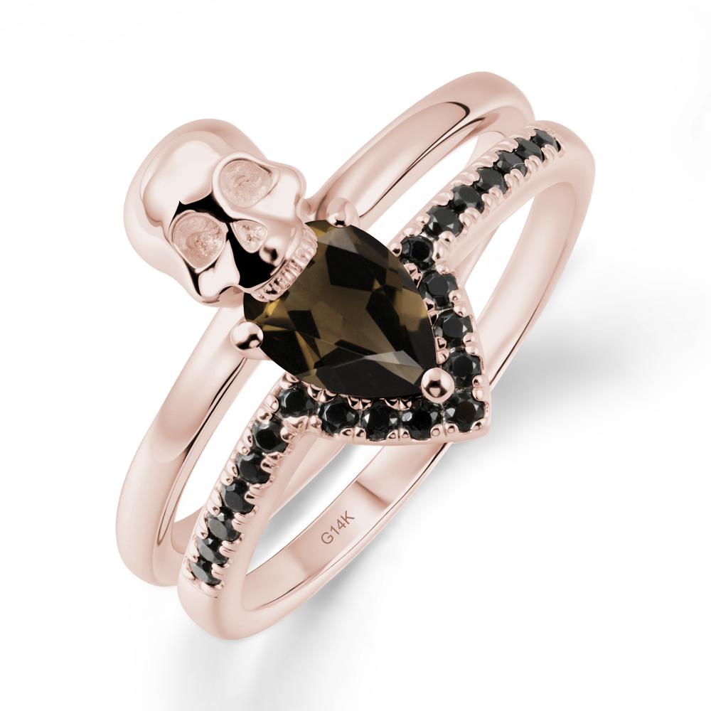 Skull Gothic Smoky Quartz and Black Spinel Ring - LUO Jewelry #metal_14k rose gold
