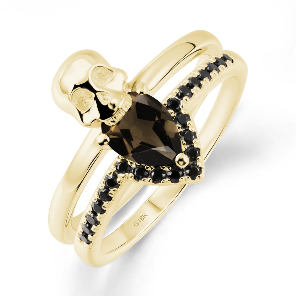 Skull Gothic Smoky Quartz and Black Spinel Ring - LUO Jewelry #metal_18k yellow gold
