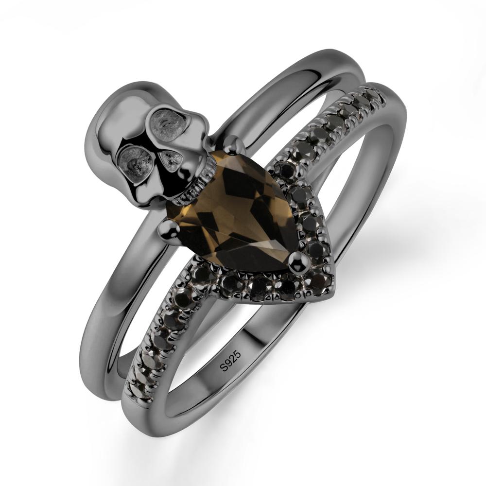 Skull Gothic Smoky Quartz and Black Spinel Ring - LUO Jewelry #metal_black finish sterling silver