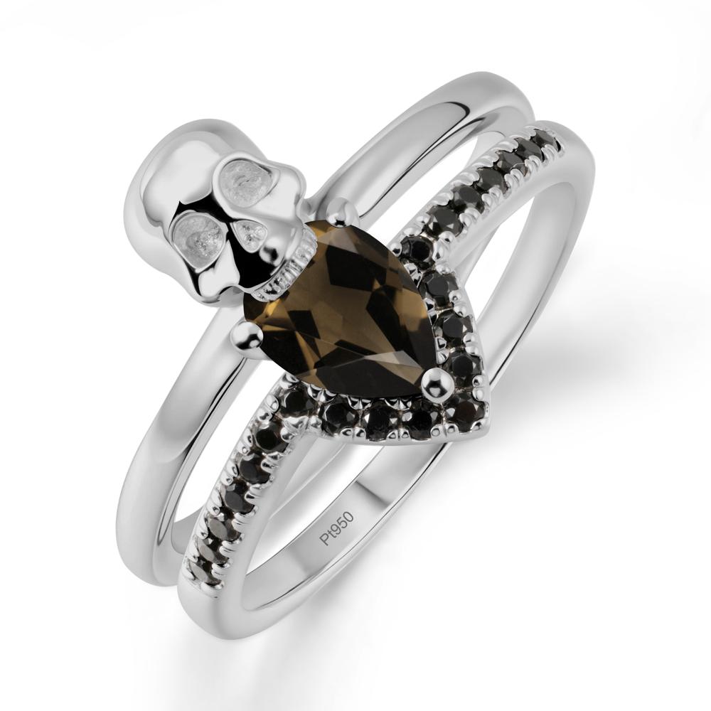 Skull Gothic Smoky Quartz and Black Spinel Ring - LUO Jewelry #metal_platinum