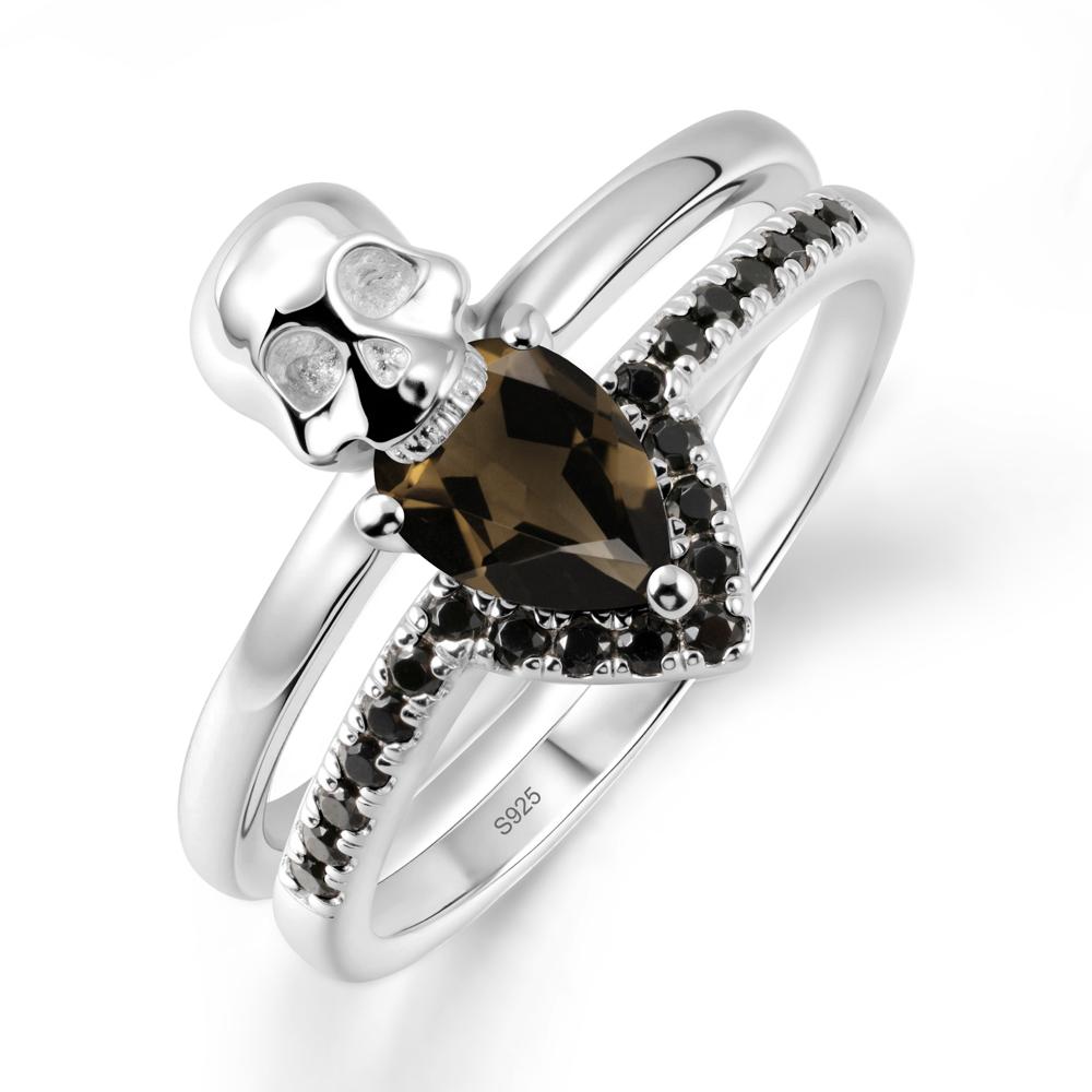 Skull Gothic Smoky Quartz and Black Spinel Ring - LUO Jewelry #metal_sterling silver