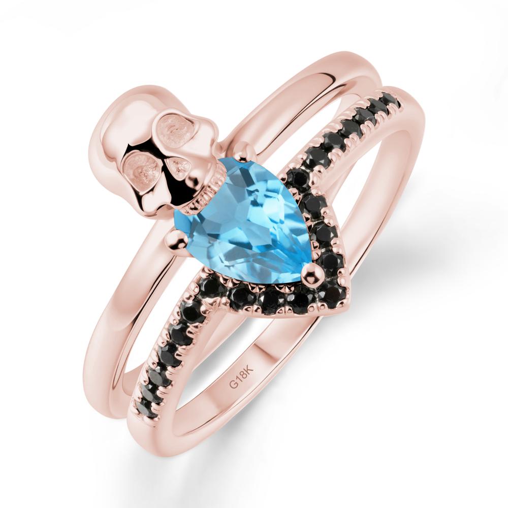 Halloween Skull Swiss Blue Topaz and Black Spinel Ring - LUO Jewelry #metal_18k rose gold