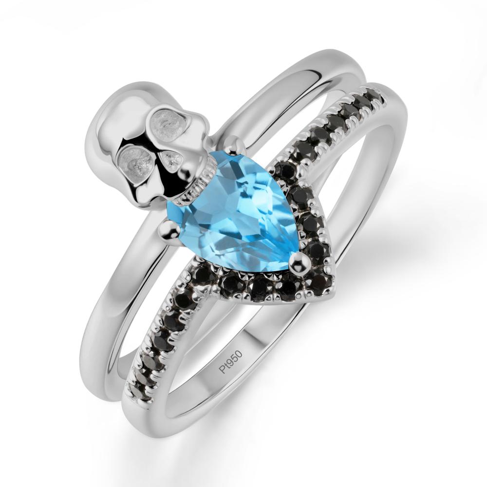 Halloween Skull Swiss Blue Topaz and Black Spinel Ring - LUO Jewelry #metal_platinum