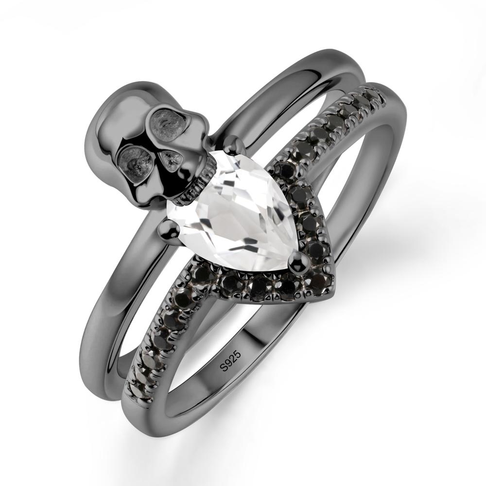 Pear Shaped White Topaz and Black Spinel Halloween Ring - LUO Jewelry #metal_black finish sterling silver