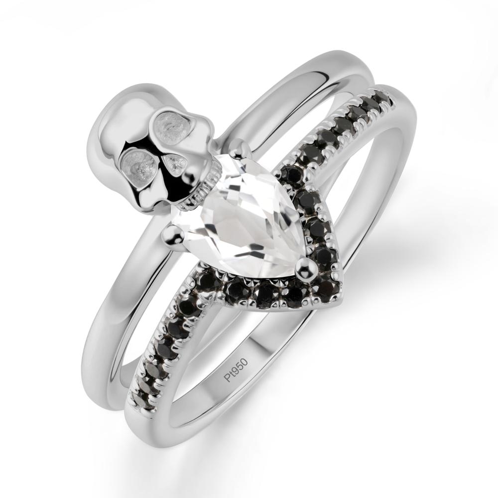 Pear Shaped White Topaz and Black Spinel Halloween Ring - LUO Jewelry #metal_platinum