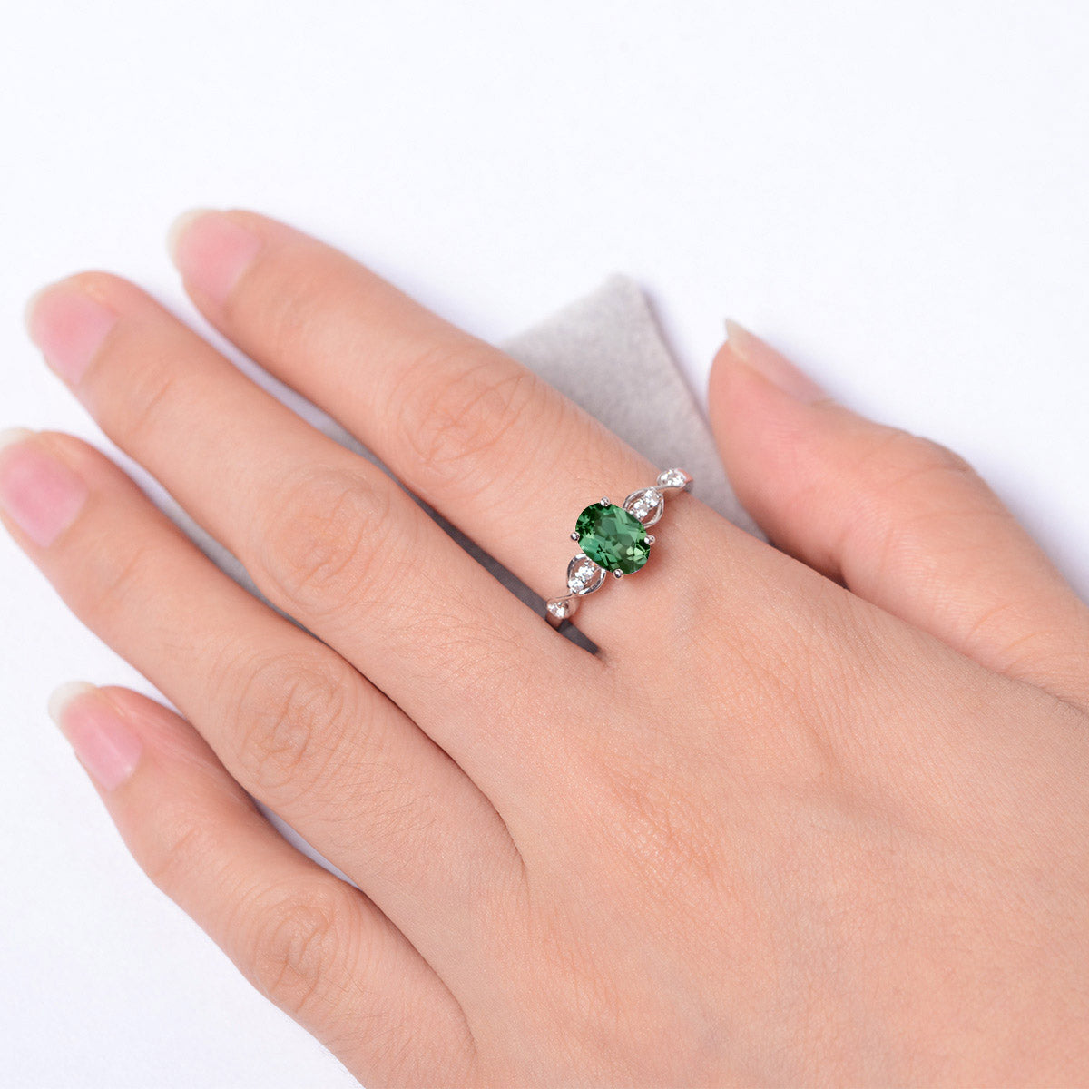 Oval Green Sapphire Infinity Engagement Ring - LUO Jewelry