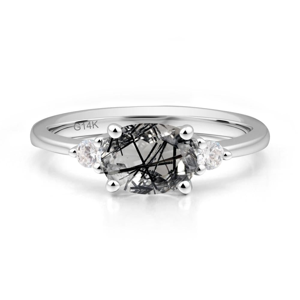 Oval East West Black Rutilated Quartz Trilogy Ring - LUO Jewelry #metal_14k white gold