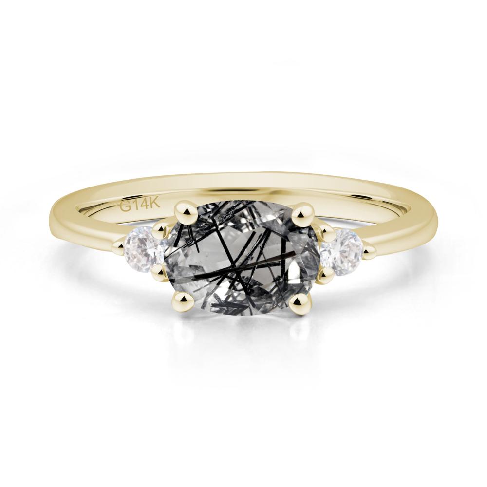 Oval East West Black Rutilated Quartz Trilogy Ring - LUO Jewelry #metal_14k yellow gold