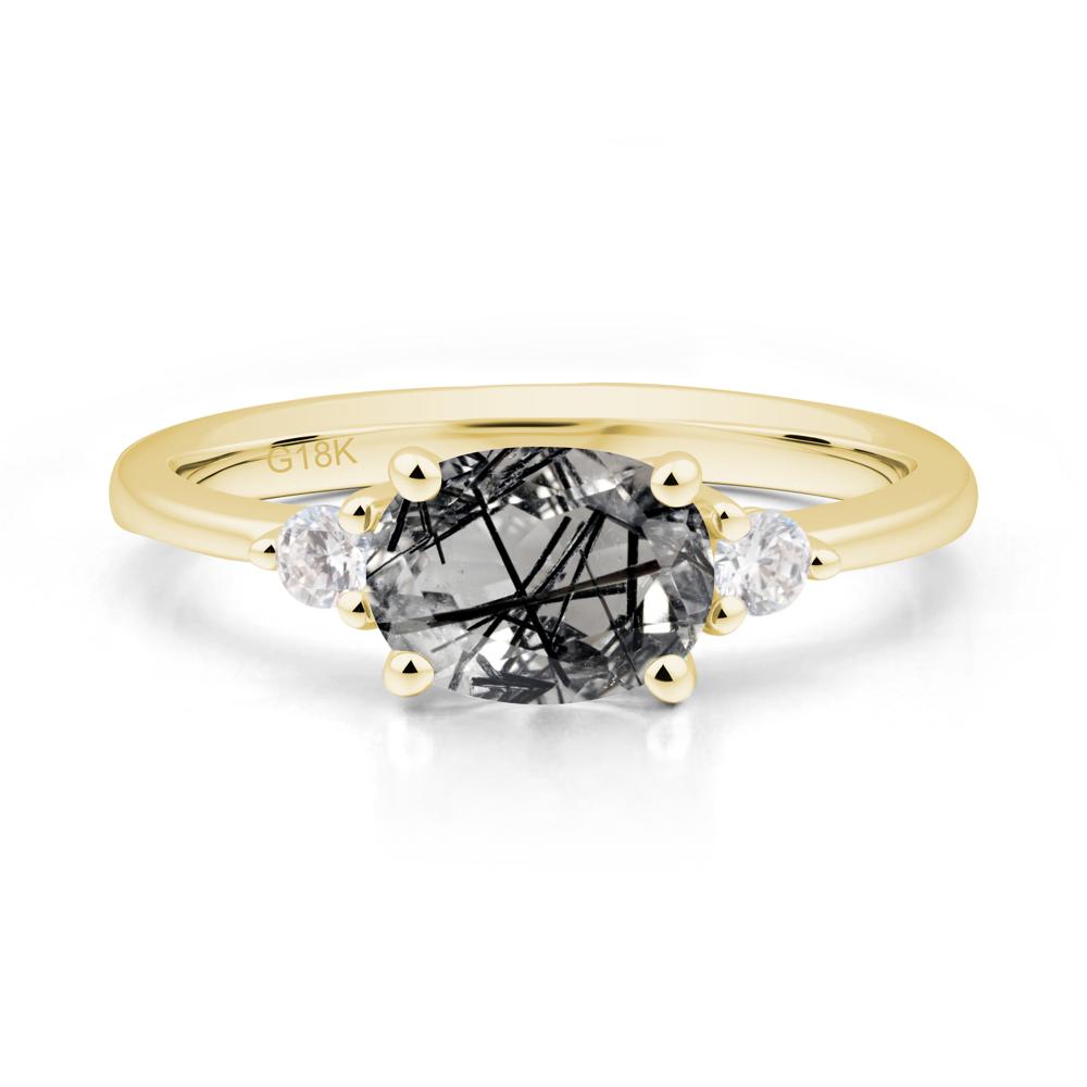 Oval East West Black Rutilated Quartz Trilogy Ring - LUO Jewelry #metal_18k yellow gold