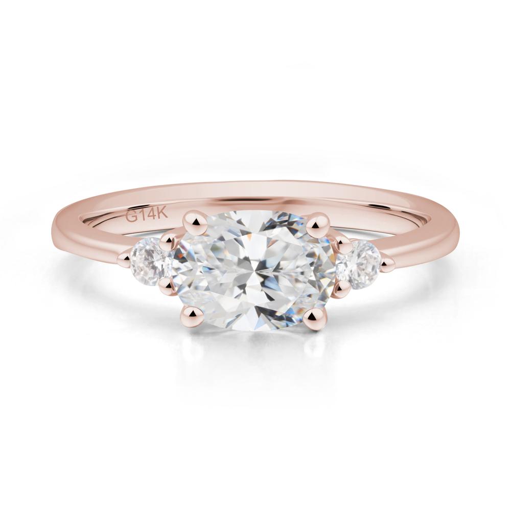Oval East West Cubic Zirconia Trilogy Ring - LUO Jewelry #metal_14k rose gold