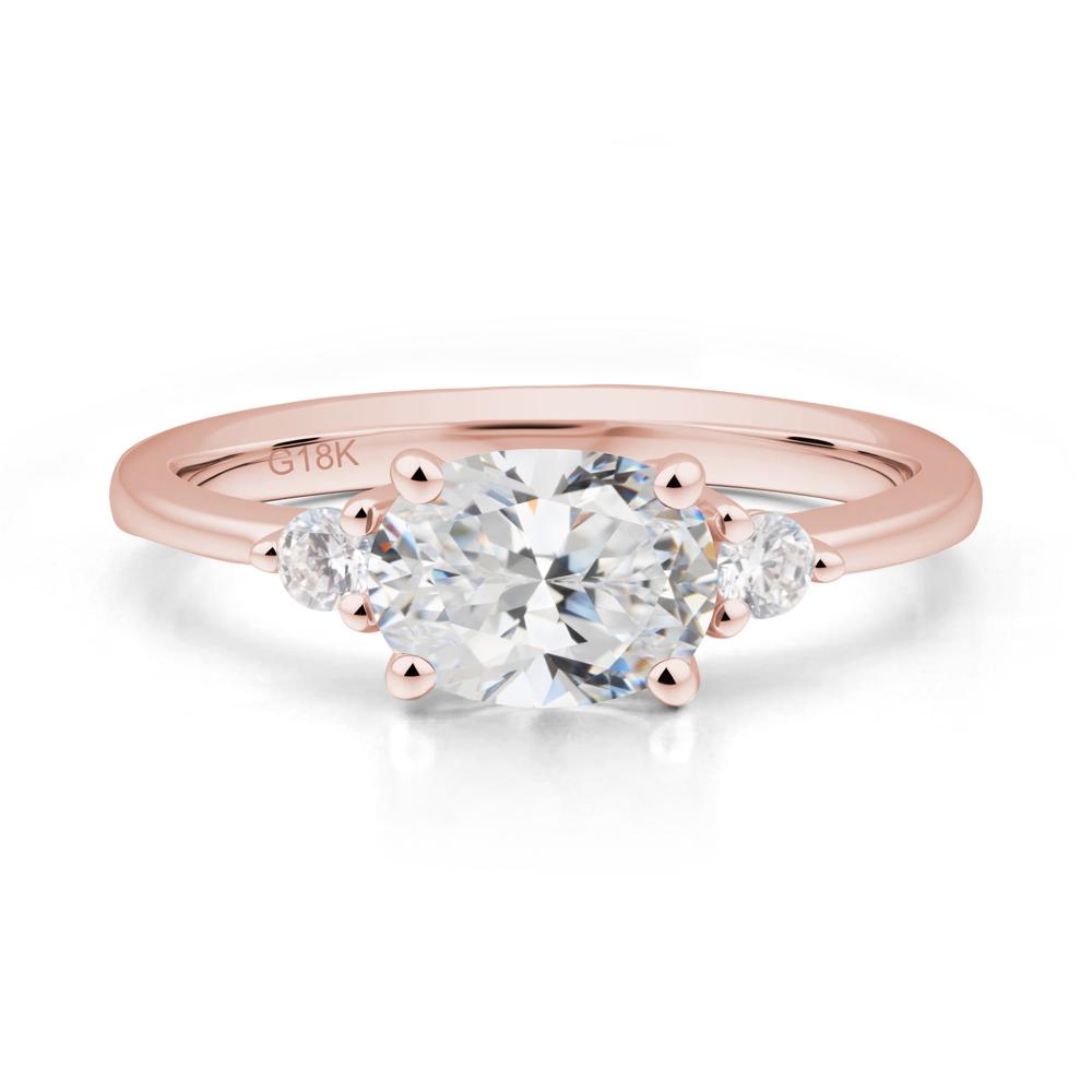 Oval East West Cubic Zirconia Trilogy Ring - LUO Jewelry #metal_18k rose gold