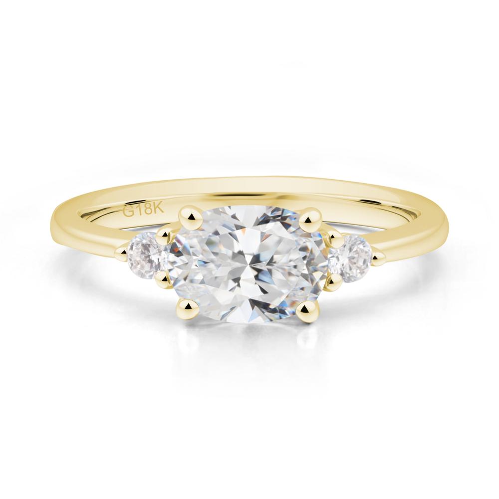 Oval East West Cubic Zirconia Trilogy Ring - LUO Jewelry #metal_18k yellow gold