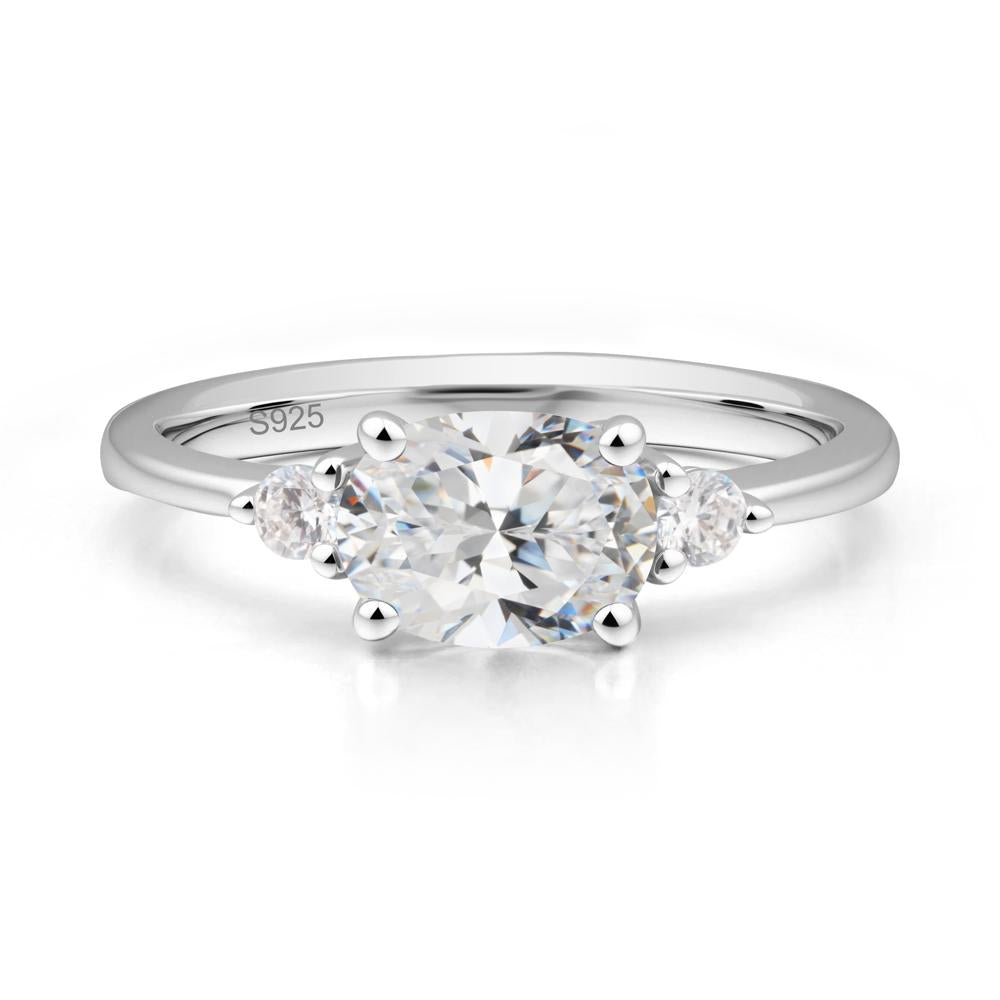 Oval East West Cubic Zirconia Trilogy Ring - LUO Jewelry #metal_sterling silver