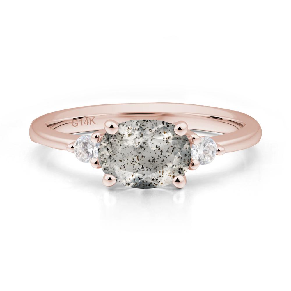 Oval East West Herkimer Diamond Trilogy Ring - LUO Jewelry #metal_14k rose gold