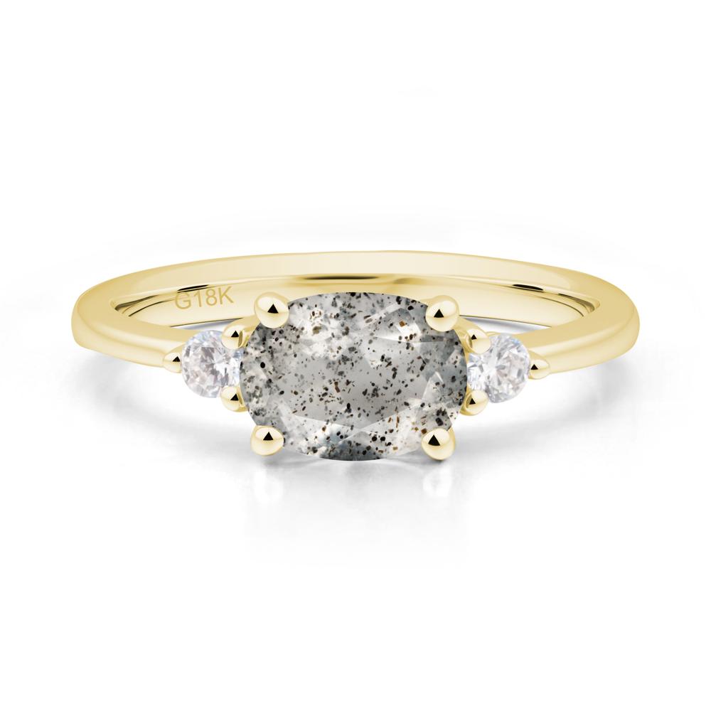 Oval East West Herkimer Diamond Trilogy Ring - LUO Jewelry #metal_18k yellow gold