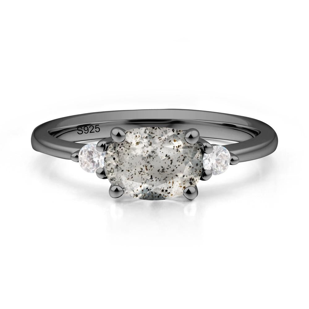 Oval East West Herkimer Diamond Trilogy Ring - LUO Jewelry #metal_black finish sterling silver