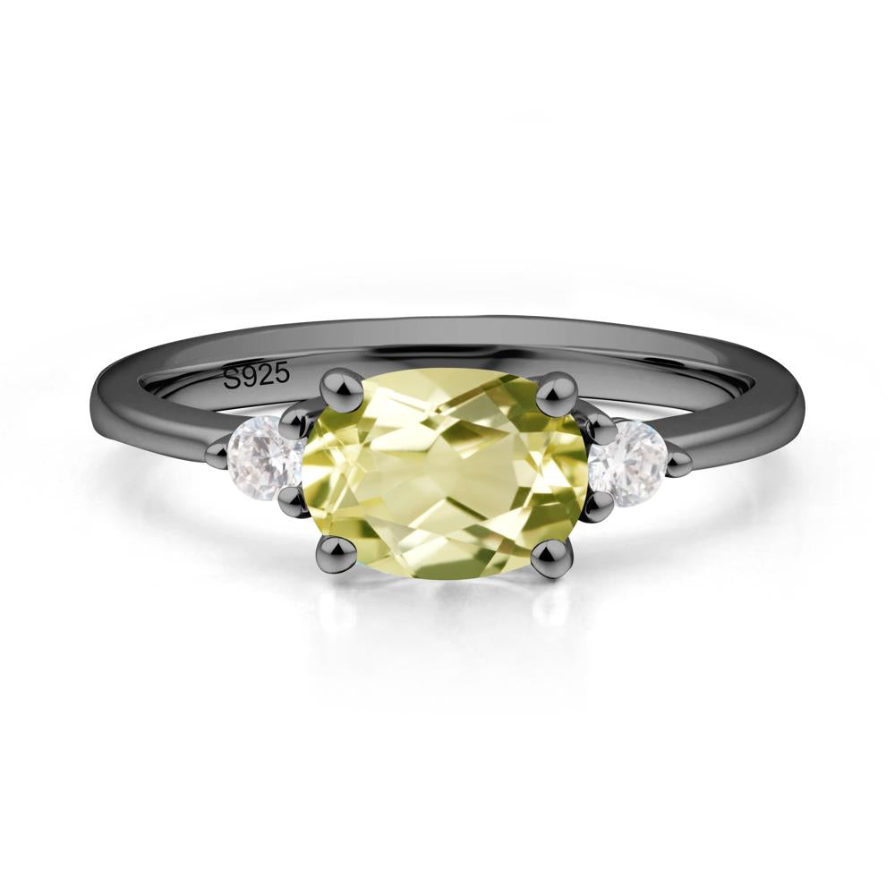 Oval East West Lemon Quartz Trilogy Ring - LUO Jewelry #metal_black finish sterling silver