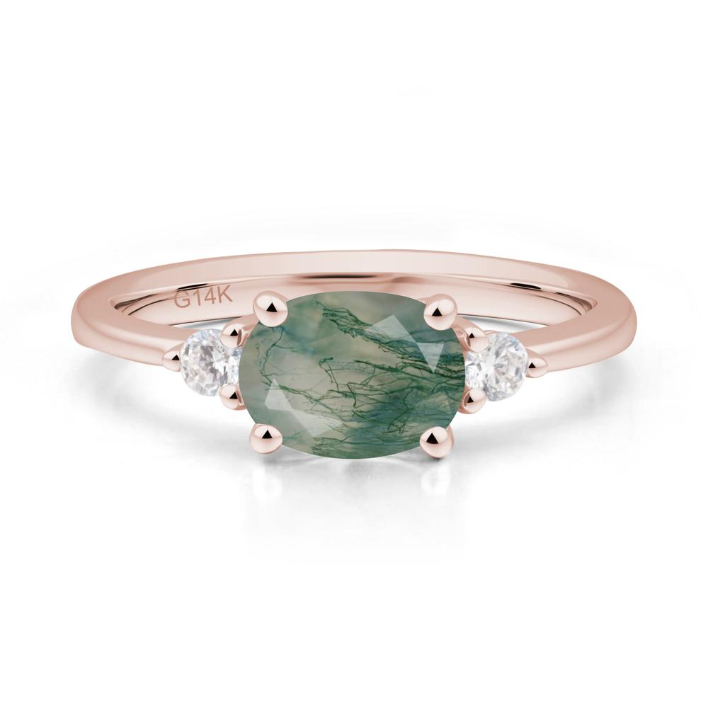 Oval East West Moss Agate Trilogy Ring - LUO Jewelry #metal_14k rose gold