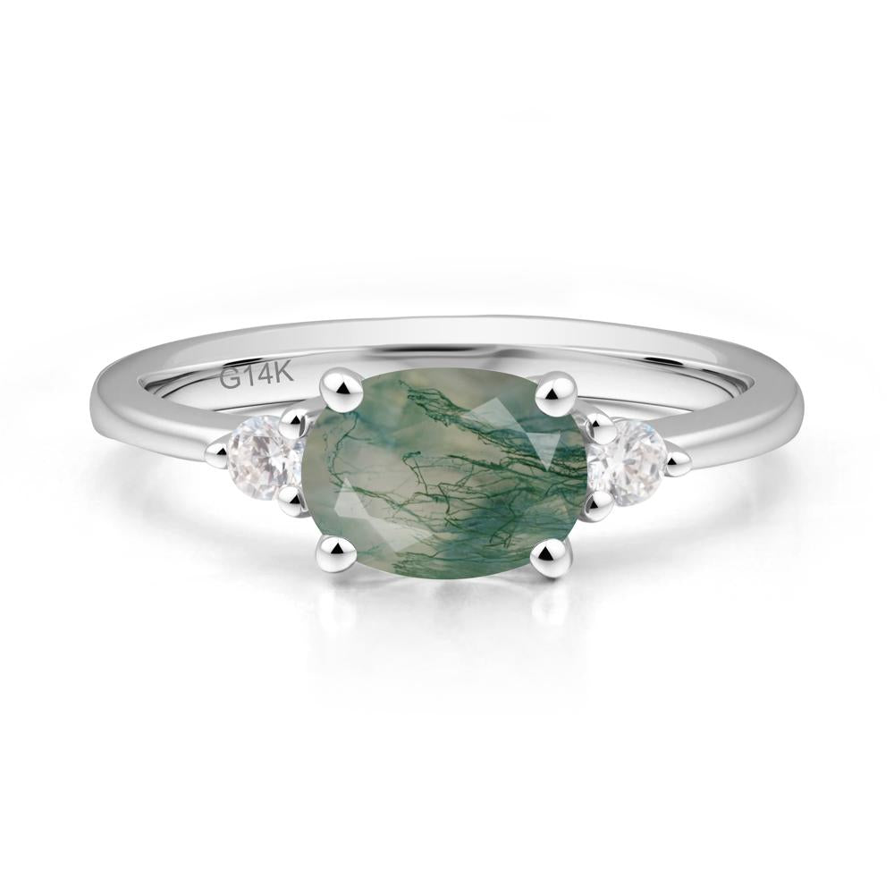 Oval East West Moss Agate Trilogy Ring - LUO Jewelry #metal_14k white gold