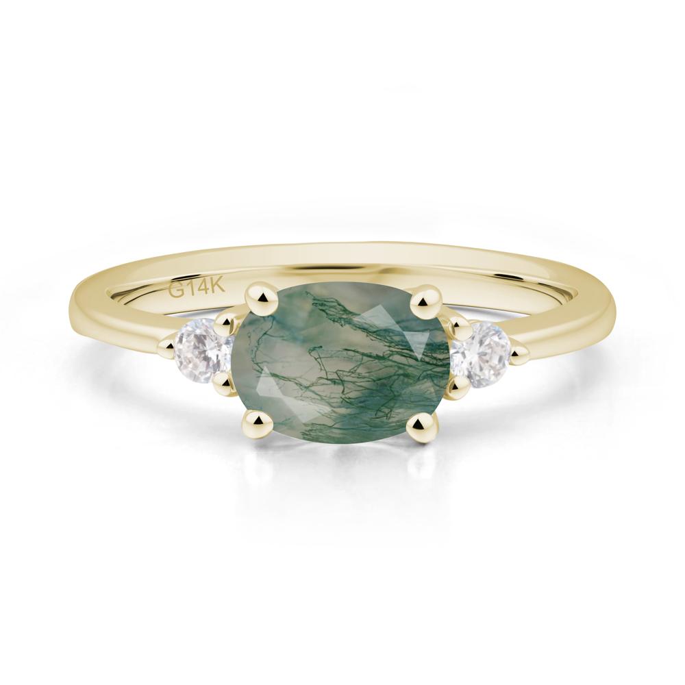 Oval East West Moss Agate Trilogy Ring - LUO Jewelry #metal_14k yellow gold