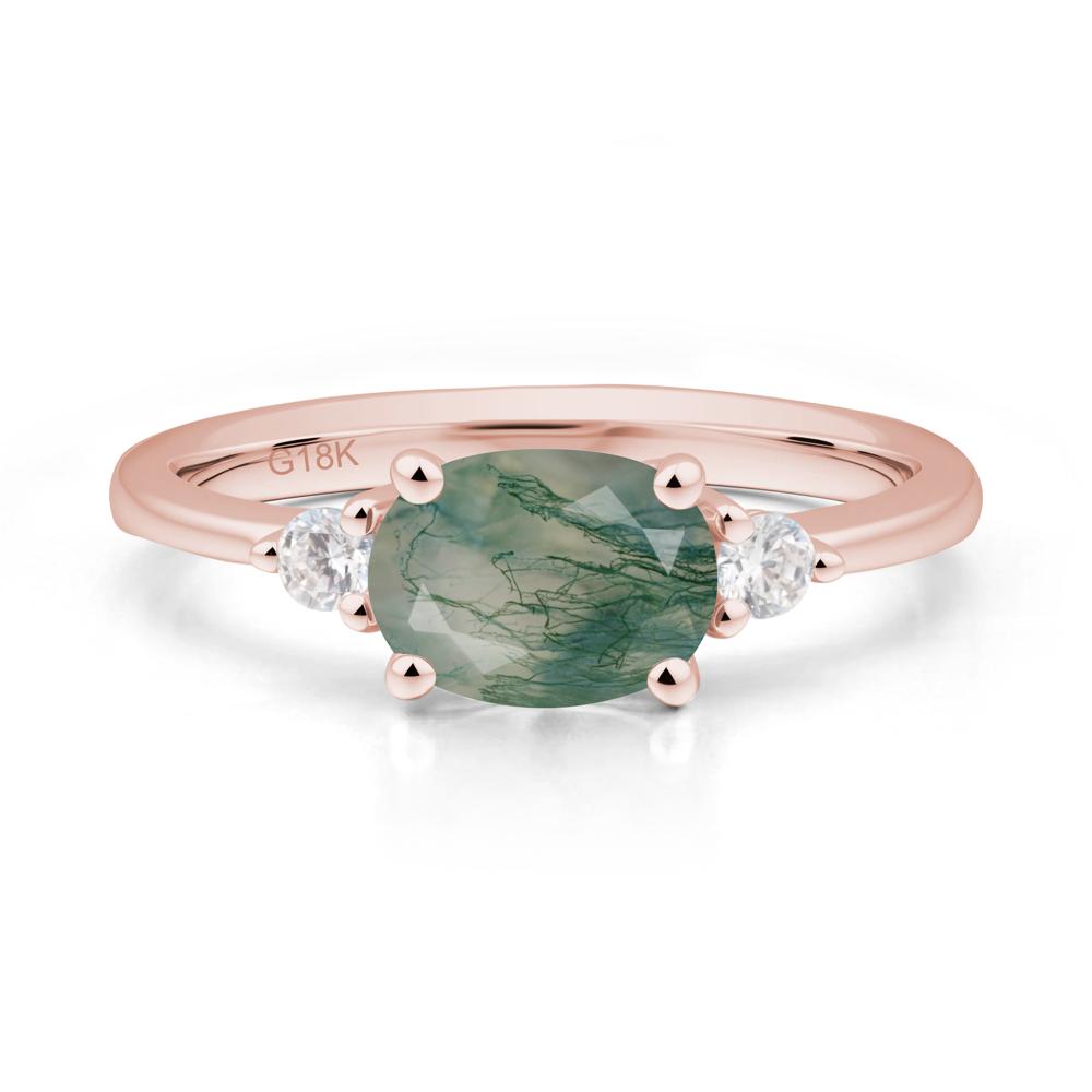 Oval East West Moss Agate Trilogy Ring - LUO Jewelry #metal_18k rose gold