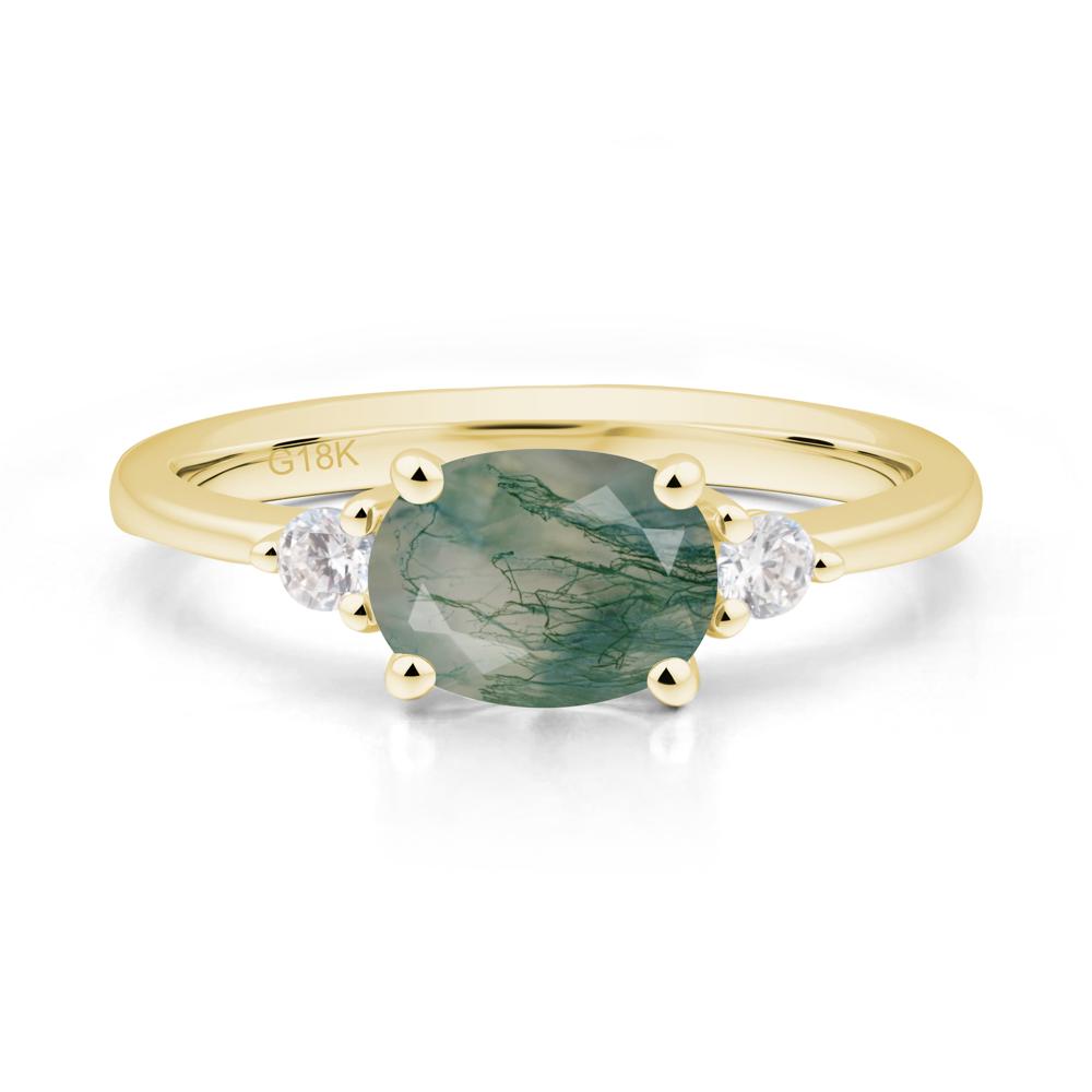 Oval East West Moss Agate Trilogy Ring - LUO Jewelry #metal_18k yellow gold