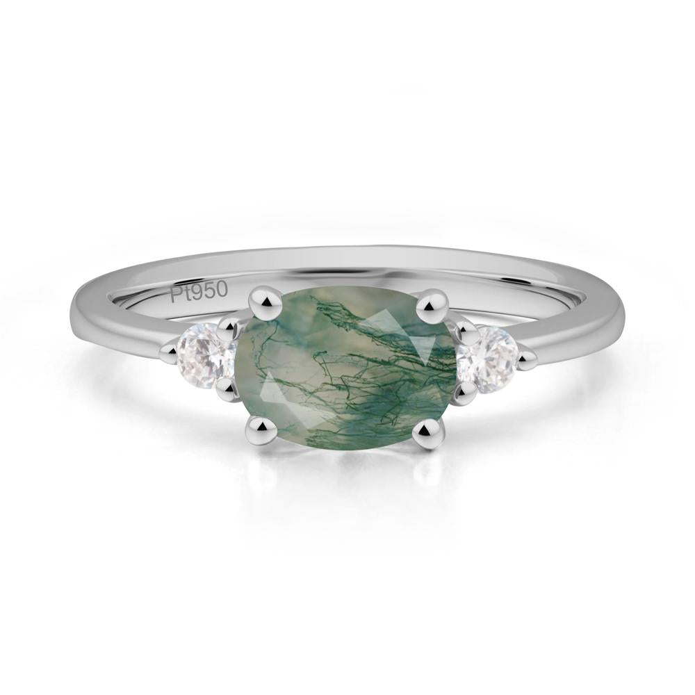Oval East West Moss Agate Trilogy Ring - LUO Jewelry #metal_platinum