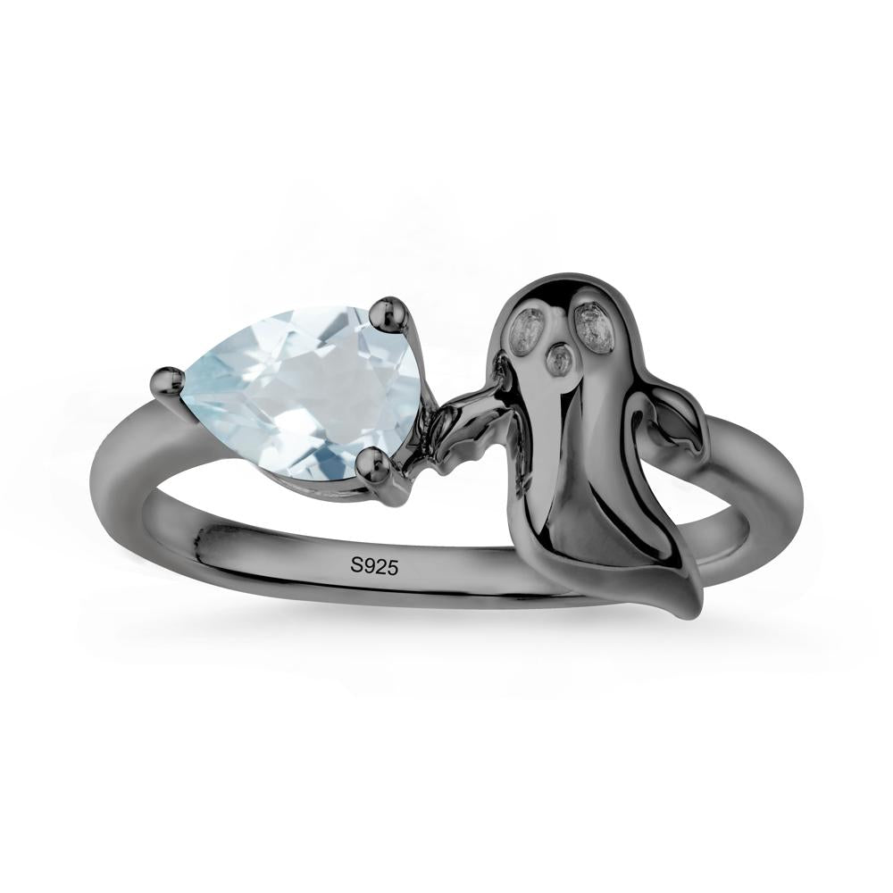 Pear Shapped Aquamarine Gothic Ring - LUO Jewelry #metal_black finish sterling silver