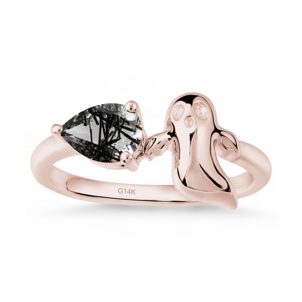Halloween Ghost Black Rutilated Quartz Ring - LUO Jewelry #metal_14k rose gold