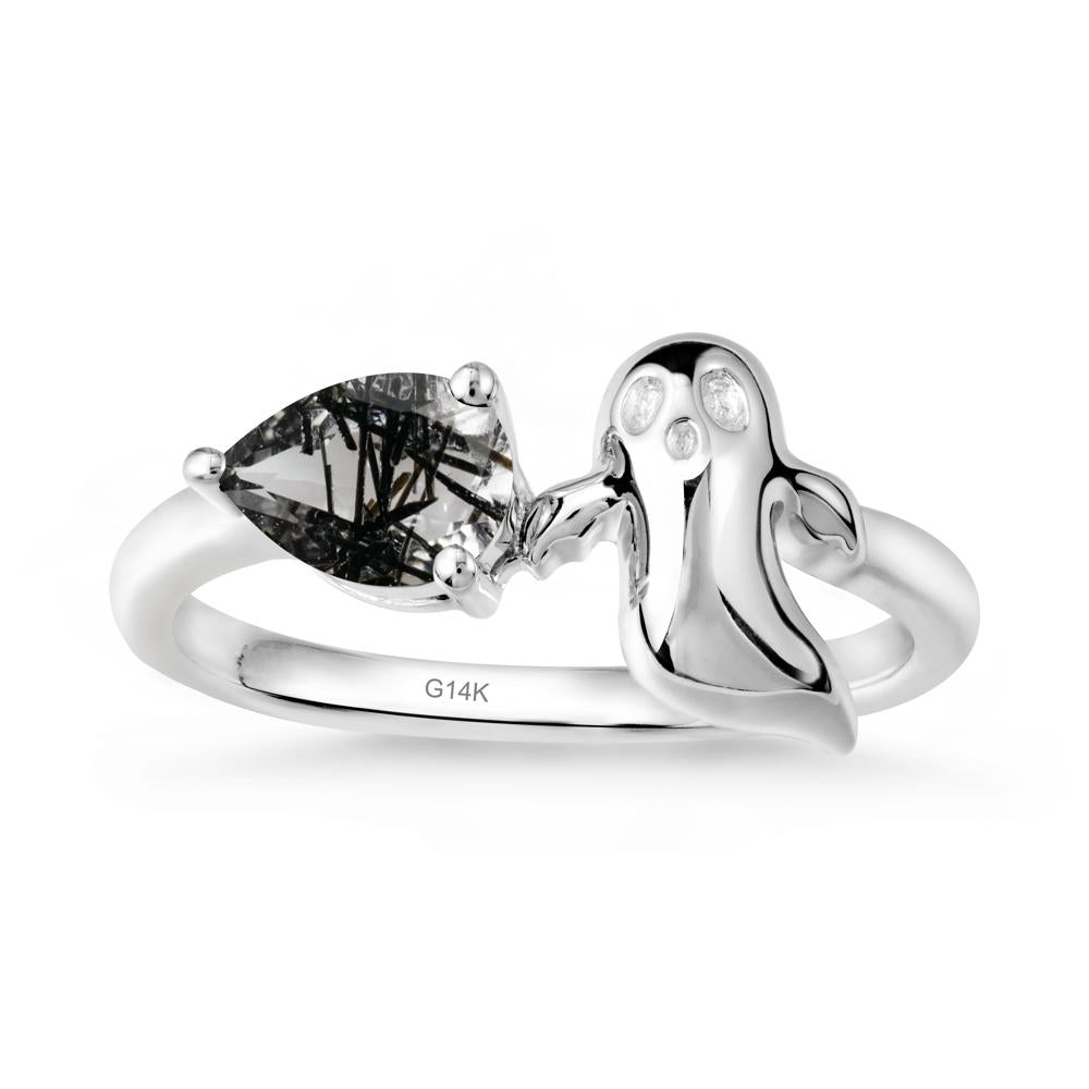 Halloween Ghost Black Rutilated Quartz Ring - LUO Jewelry #metal_14k white gold