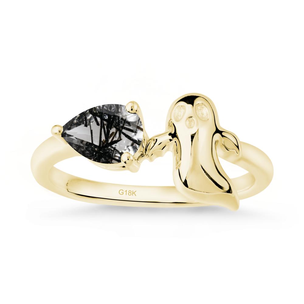 Halloween Ghost Black Rutilated Quartz Ring - LUO Jewelry #metal_18k yellow gold