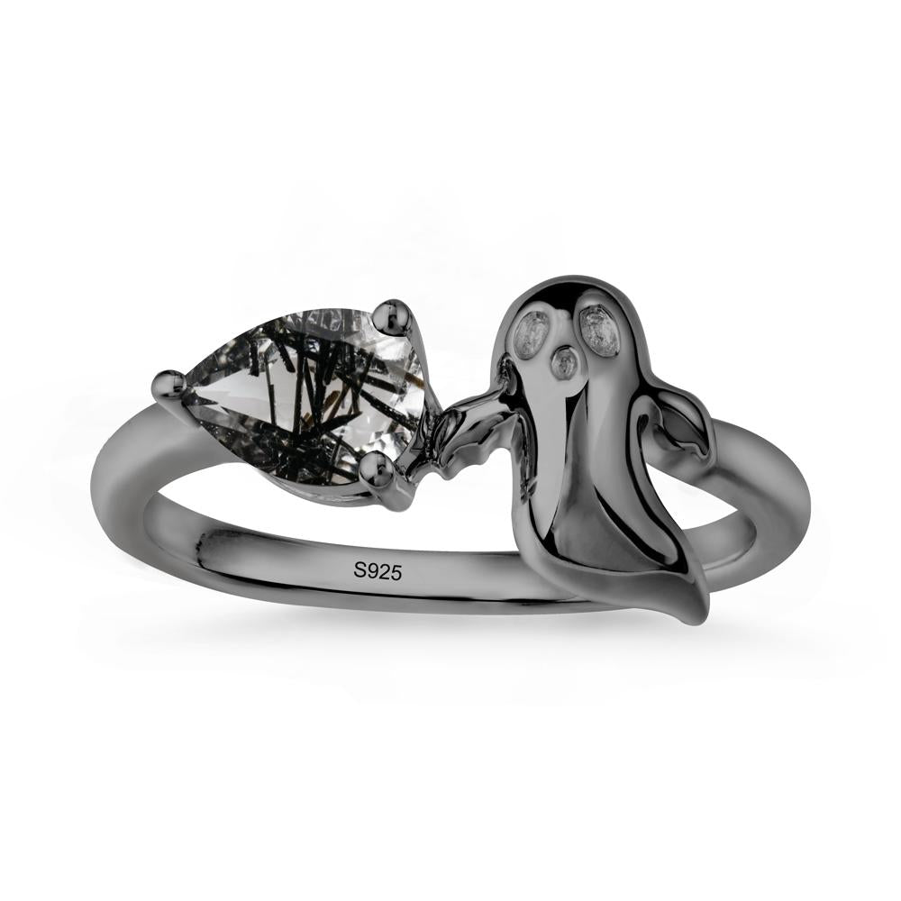 Halloween Ghost Black Rutilated Quartz Ring - LUO Jewelry #metal_black finish sterling silver