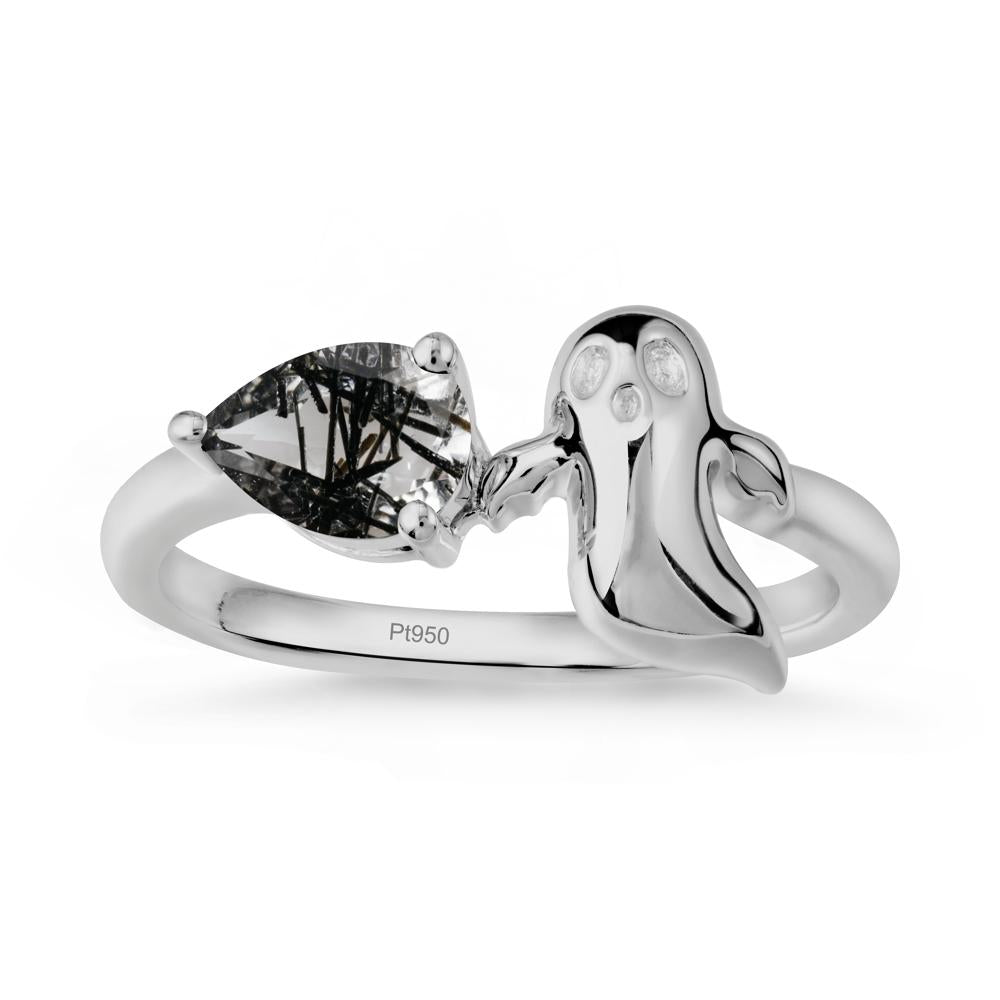 Halloween Ghost Black Rutilated Quartz Ring - LUO Jewelry #metal_platinum