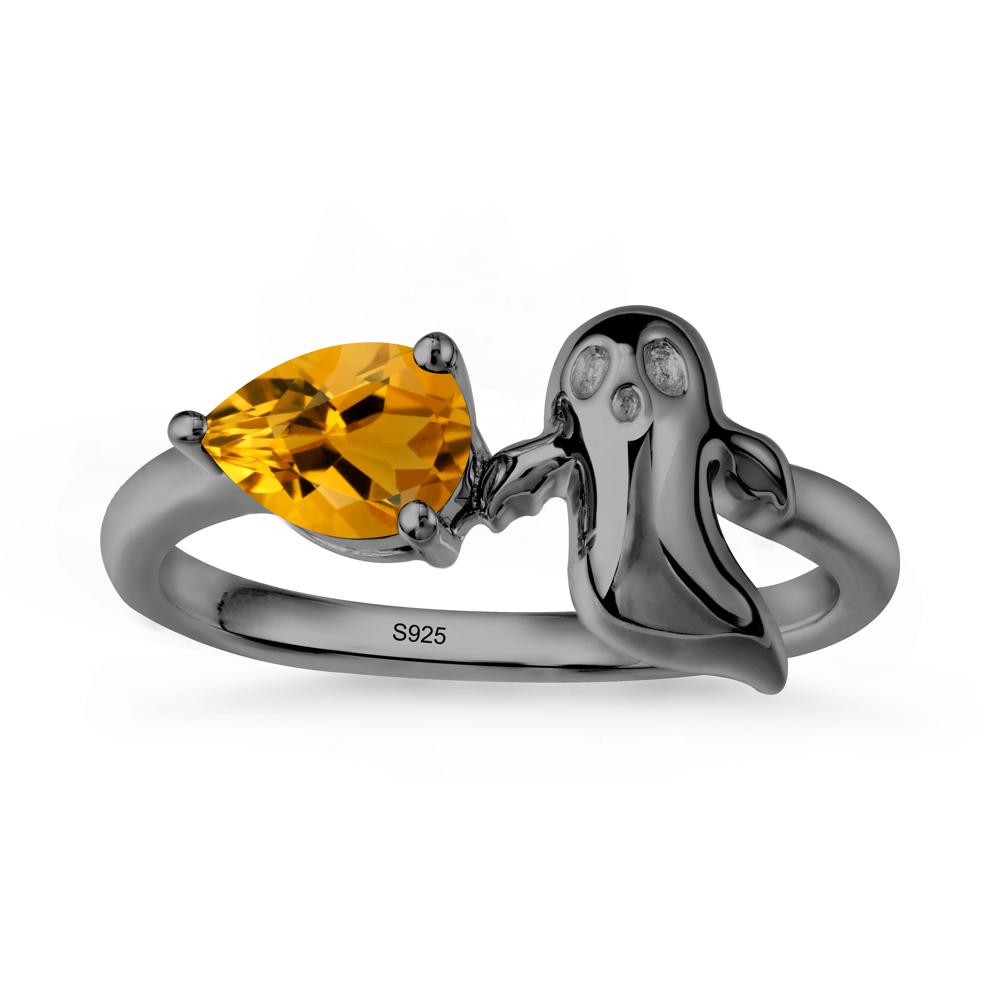 Pear Shapped Citrine Gothic Ring - LUO Jewelry #metal_black finish sterling silver