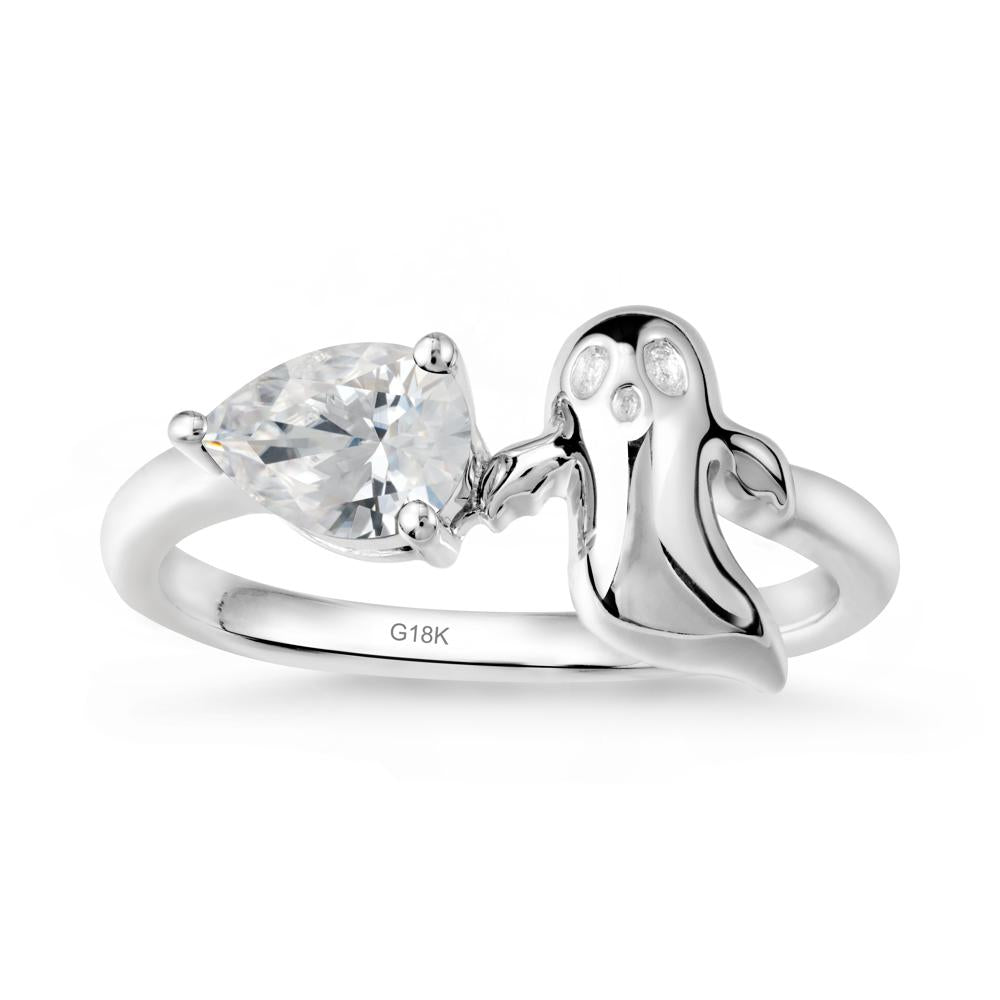 Halloween Ghost Cubic Zirconia Ring - LUO Jewelry #metal_18k white gold