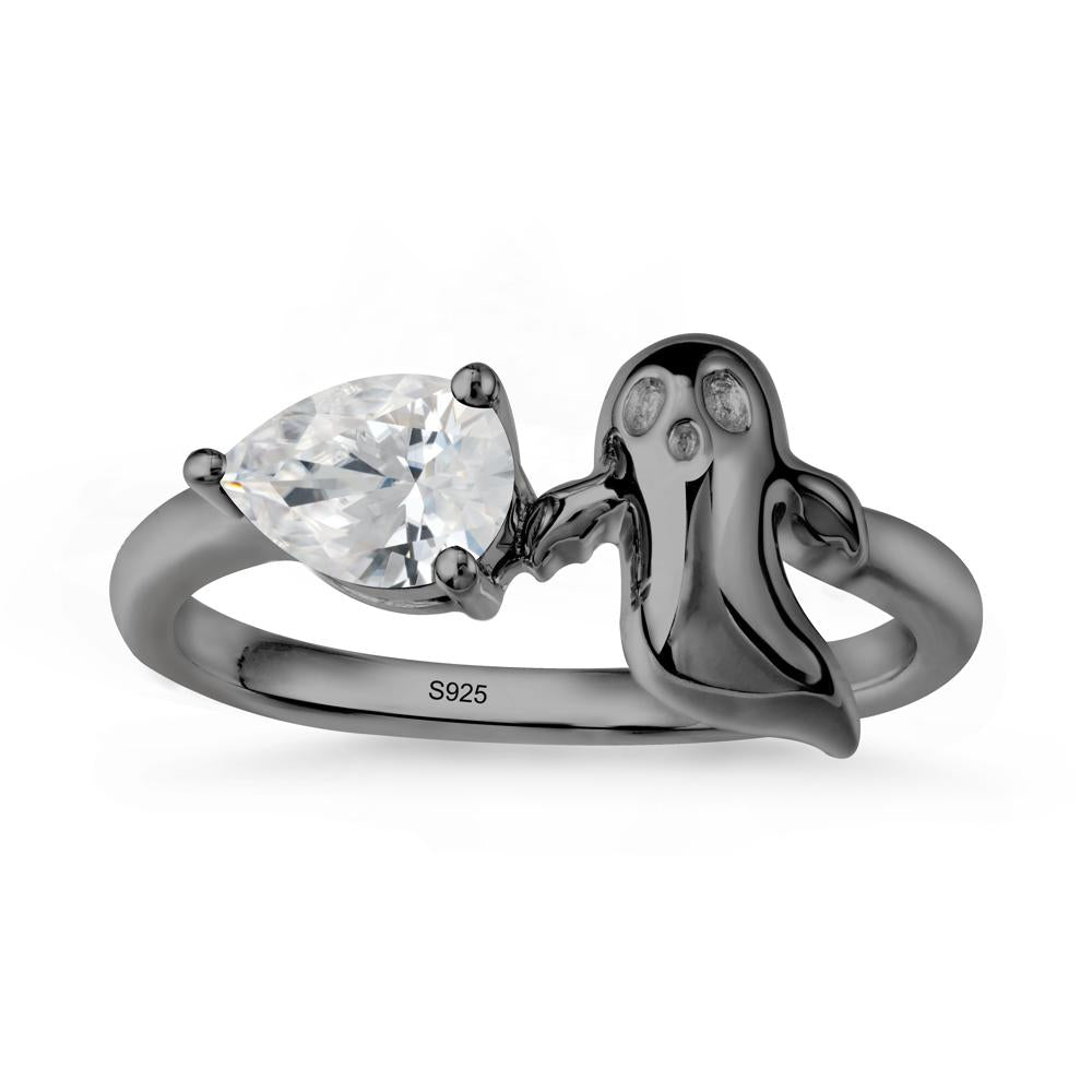 Halloween Ghost Cubic Zirconia Ring - LUO Jewelry #metal_black finish sterling silver