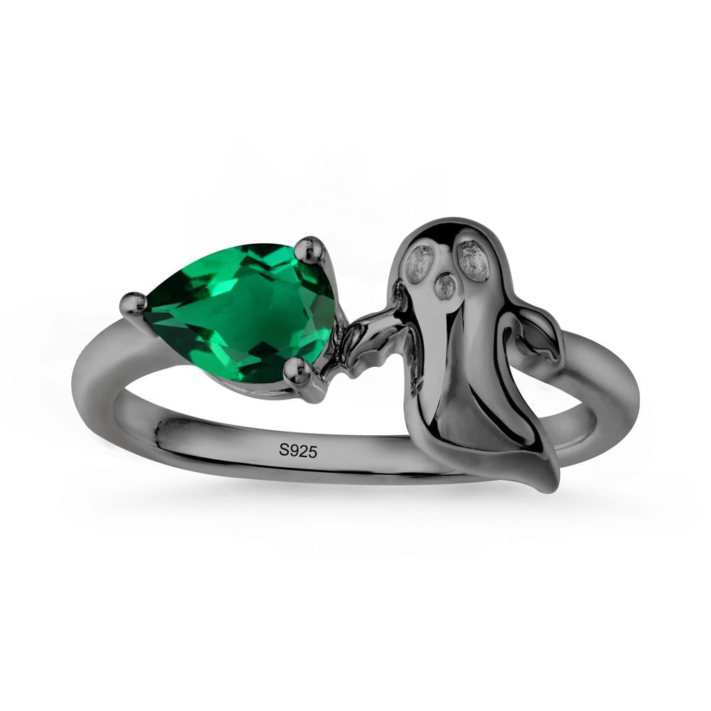 Gothic Ghost Emerald Ring - LUO Jewelry #metal_black finish sterling silver